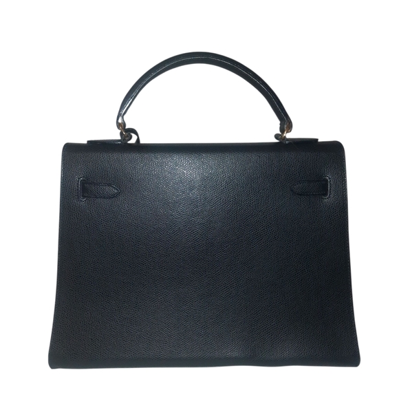 Vtg Black Epsom Leather Kelly Bag w/Clochette Lock Key & Strap GHW 32cm Italy - Picture 12 of 15